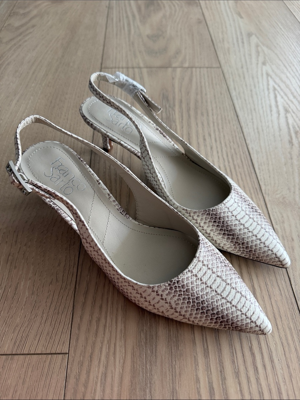 Franco Sarto Kate Pointed Slingback Kitten Heel in Cream Snake Print - Picture 5 of 8